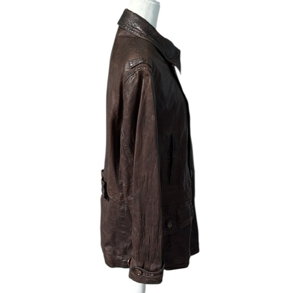 Coach Double Breasted Chocolate Brown Leather Pea Coat Size Large - Picture 5 of 16